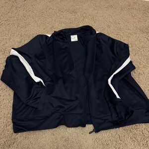 Elegant Women's Navy Bomber Jacket with White Stripes